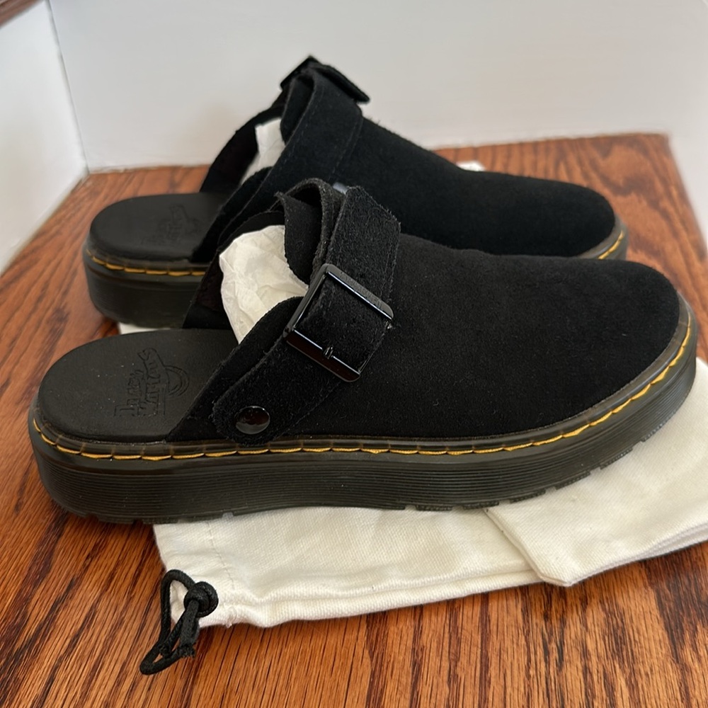 Dr Martens Black Suede Slip-On Clogs adjust strap & convertible 38 - Picture 13 of 13